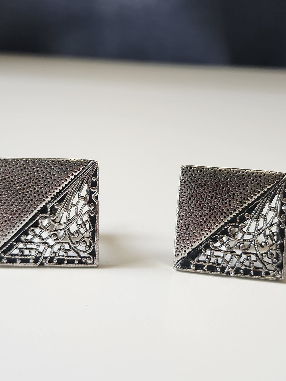 Vintage Swank Silver Tone Square Filigree Cufflinks Men's  Retro Wedding Jewelry